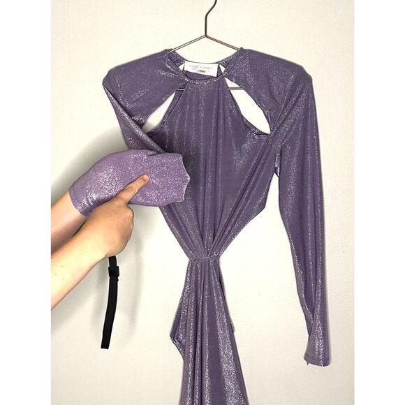 Bronx and Banco Amara Lilac Shimmer Cutout Shoulder Pad Fitted Gown Dress size 4 - Picture 10 of 16